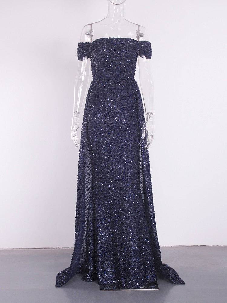 Sequin Detachable Train Floor-Length Dresses