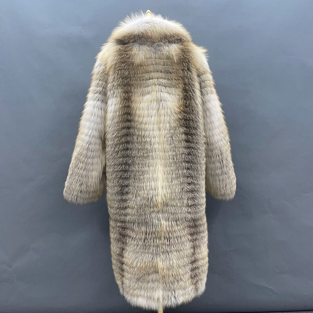 Big Fur Collar Real Fox Fur Over the Knee Coats