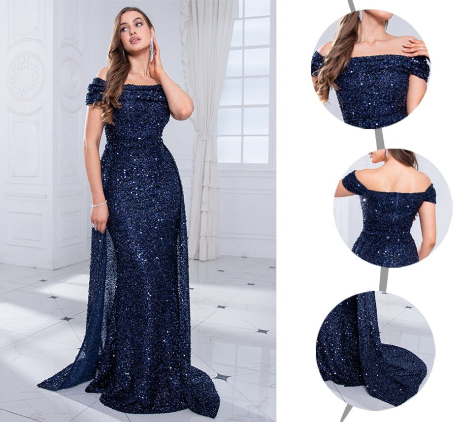 Sequin Detachable Train Floor-Length Dresses