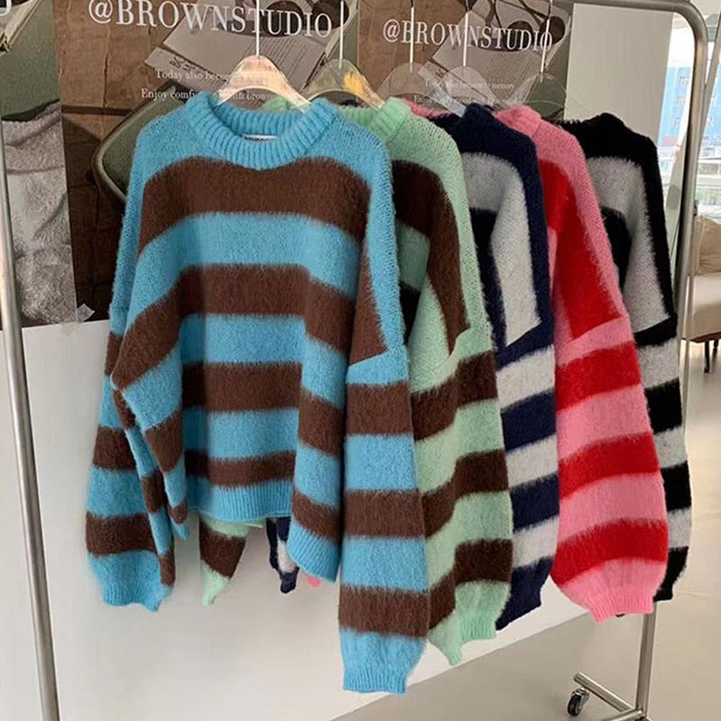 Fuzzy Knit Stripe Sweater