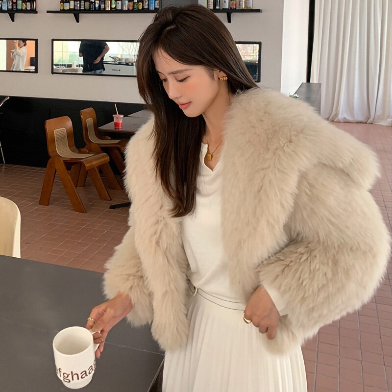 Fluffy Large Collar Knitted Real Fur Coats