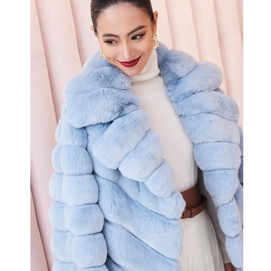 Cotton Candy Real Fur Coats Mid Length