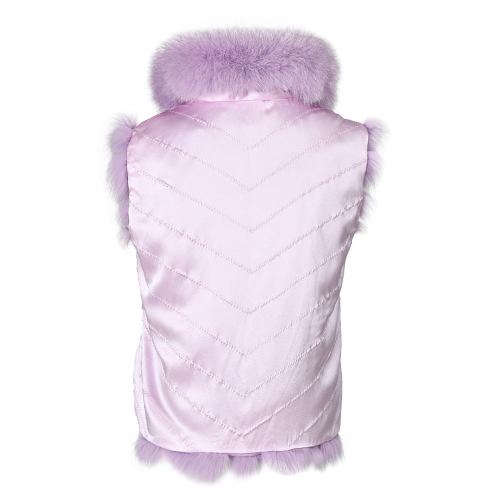 Reversible Knitted Real Fur Vests Silk Lining