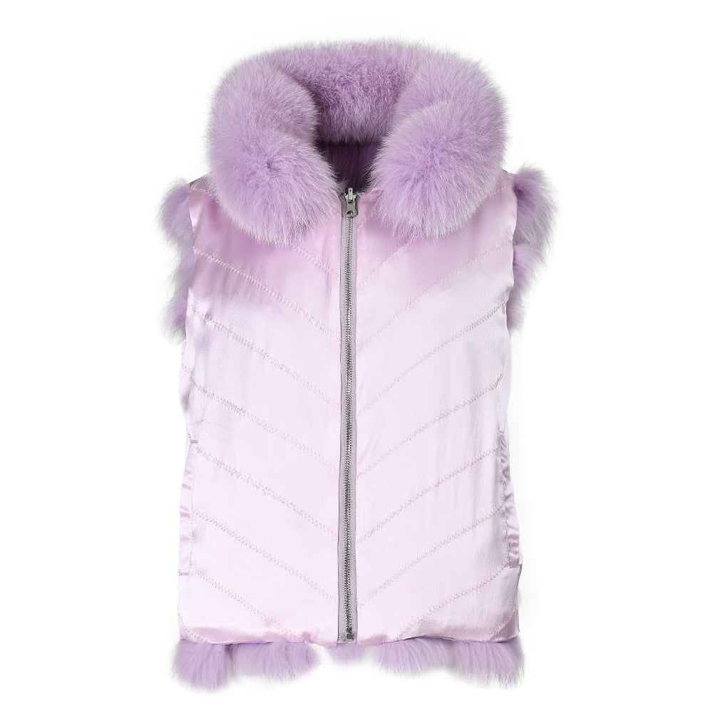 Reversible Knitted Real Fur Vests Silk Lining