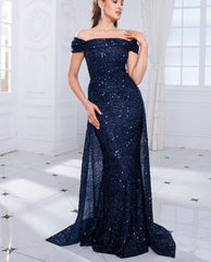 Sequin Detachable Train Floor-Length Dresses