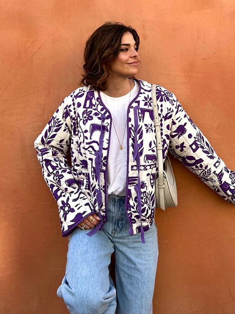 Purple Printed Quilted Jacket