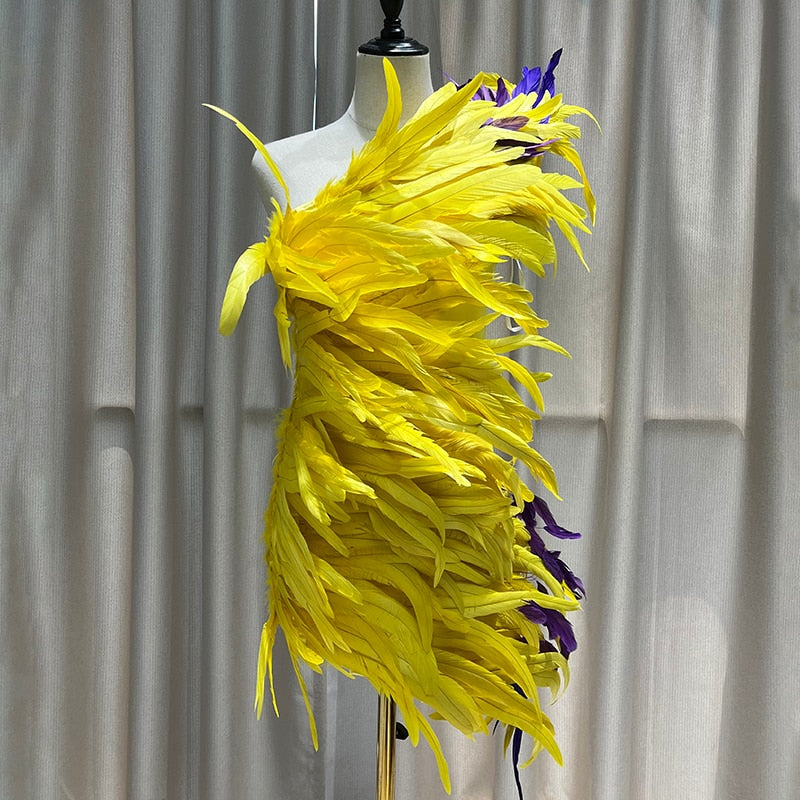 Yellow Feather Mini Dress