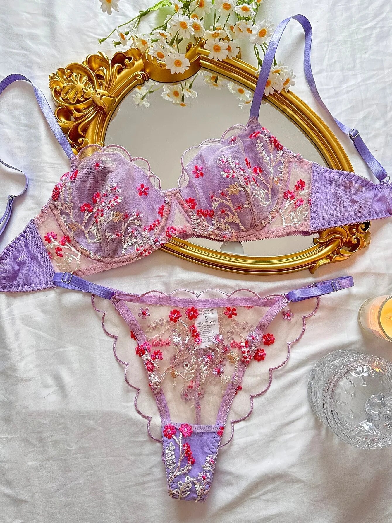 Purple Floral Lingerie Set