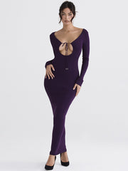 Purple Long Sleeve Tie Up Maxi Dress