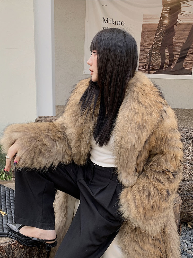 Luxury Striped Real Fur Coats X-Long