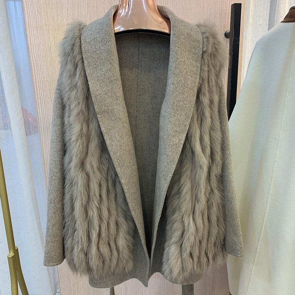 3 Styles In One Cashmere Wool Coats with Detachable Real Fur Vest