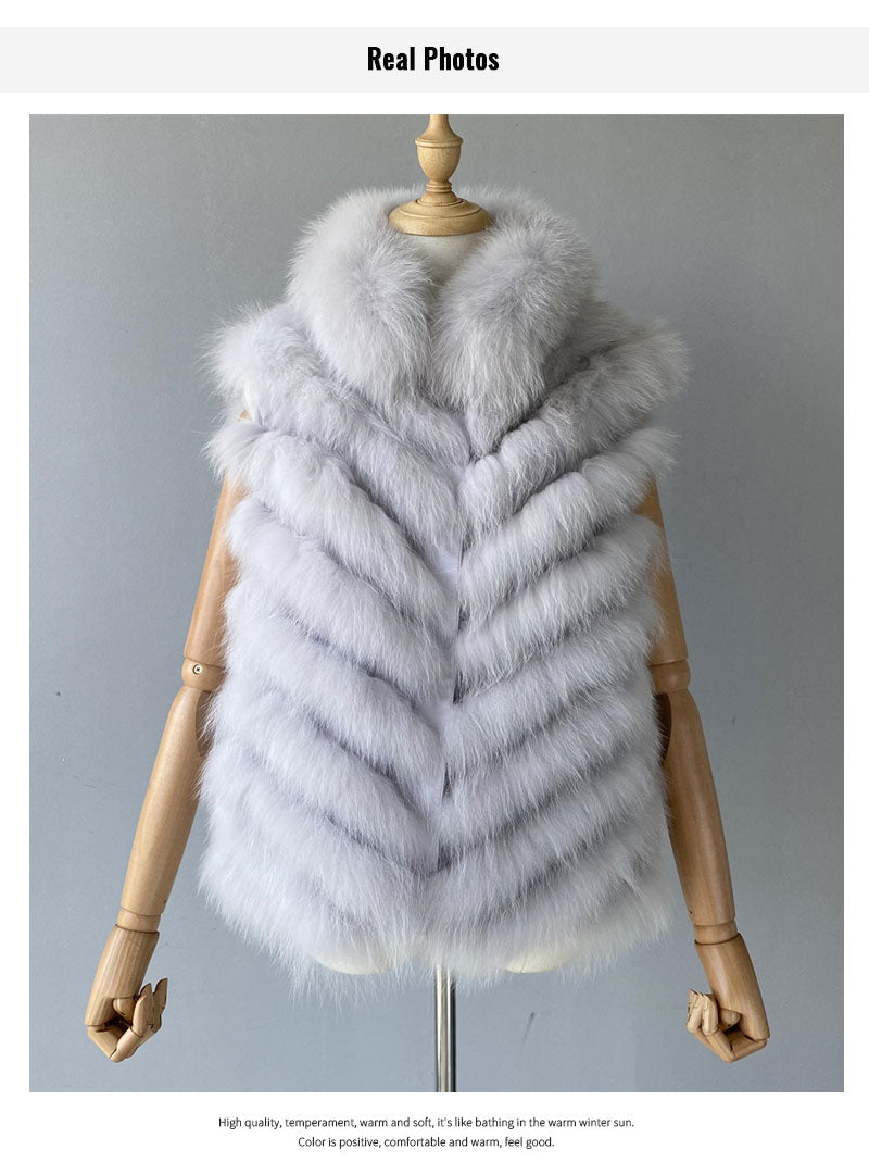 Reversible Knitted Real Fur Vests Silk Lining