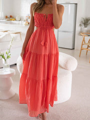 Ruched Tie-Up Strappy Maxi Dress