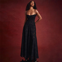 Black Embroidered Sheer Strappy Maxi Dress