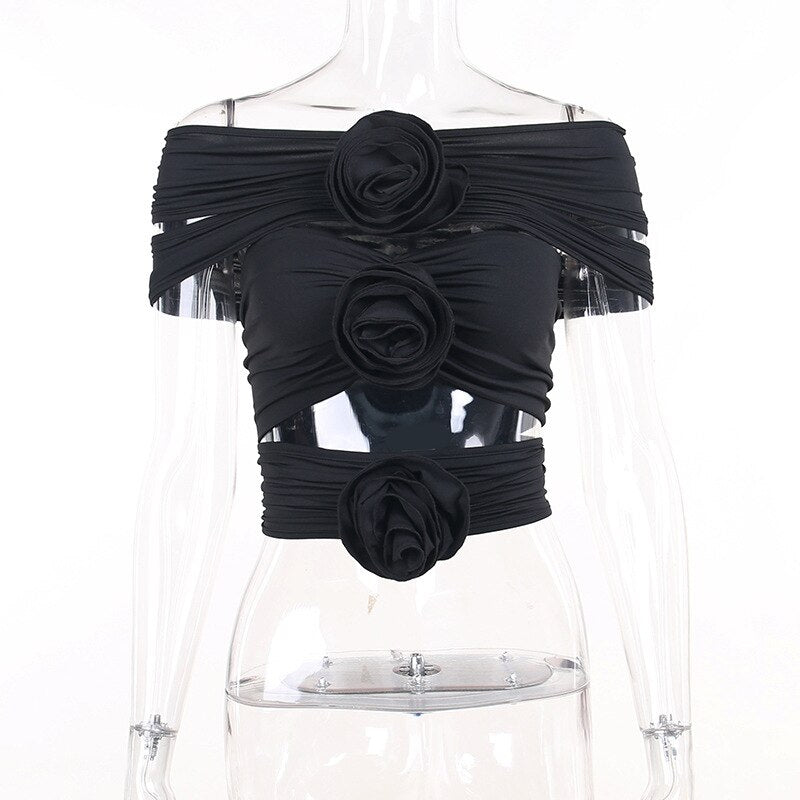 Rose Bandage Tie-Up Design Off-shoulder Top