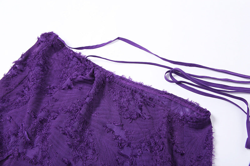 Purple Tube Crop Top And Maxi Skirt Tie Up Set