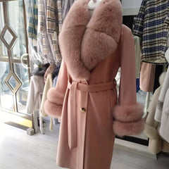 Cashmere Wool Long Coats Real Fur Big Collar & Cuffs