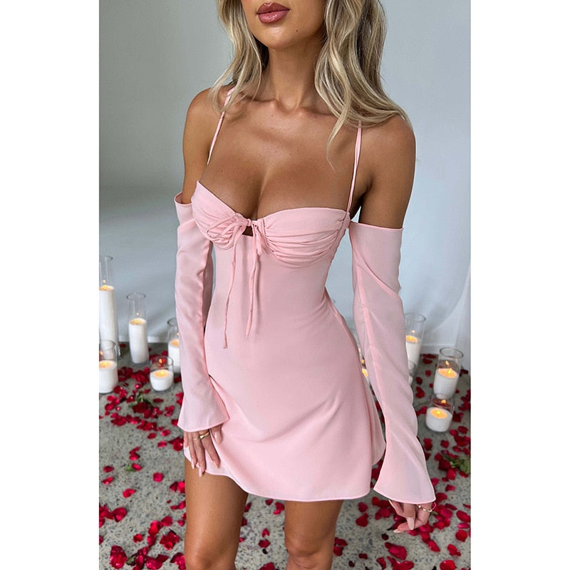 Off-shoulder Strappy Backless Tie-Up Mini Dress