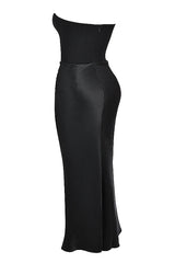 Black Corset Tube Satin Maxi Dress