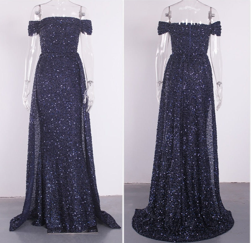 Sequin Detachable Train Floor-Length Dresses