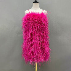 Ostrich Feather Mini Dresses With Shoulder Strap