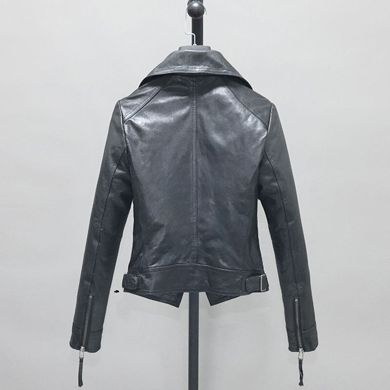 Genuine Leather Short Slim Moto Jacket