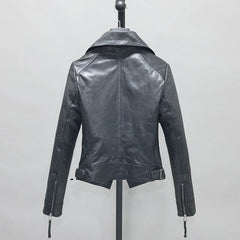 Genuine Leather Short Slim Moto Jacket