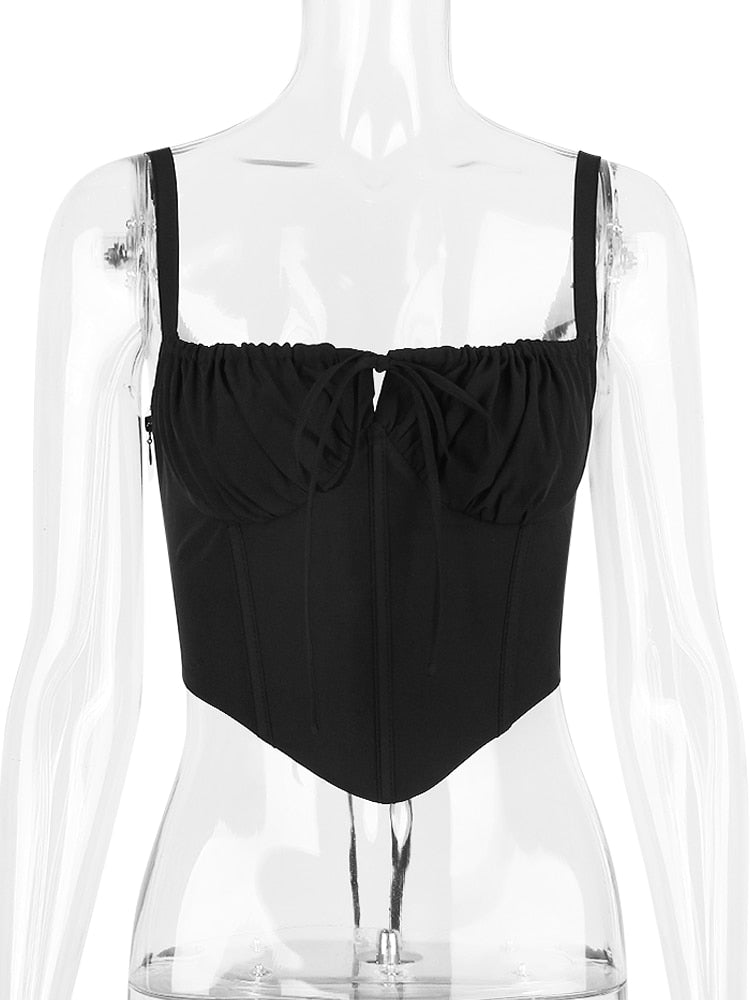 Black Back Tie-Up Corset Strap Top