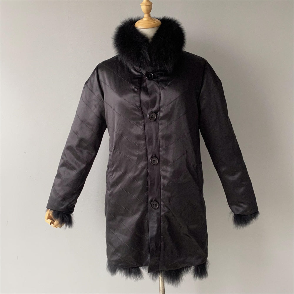 Reversible Real Fur Pattern Silk Lining Coats