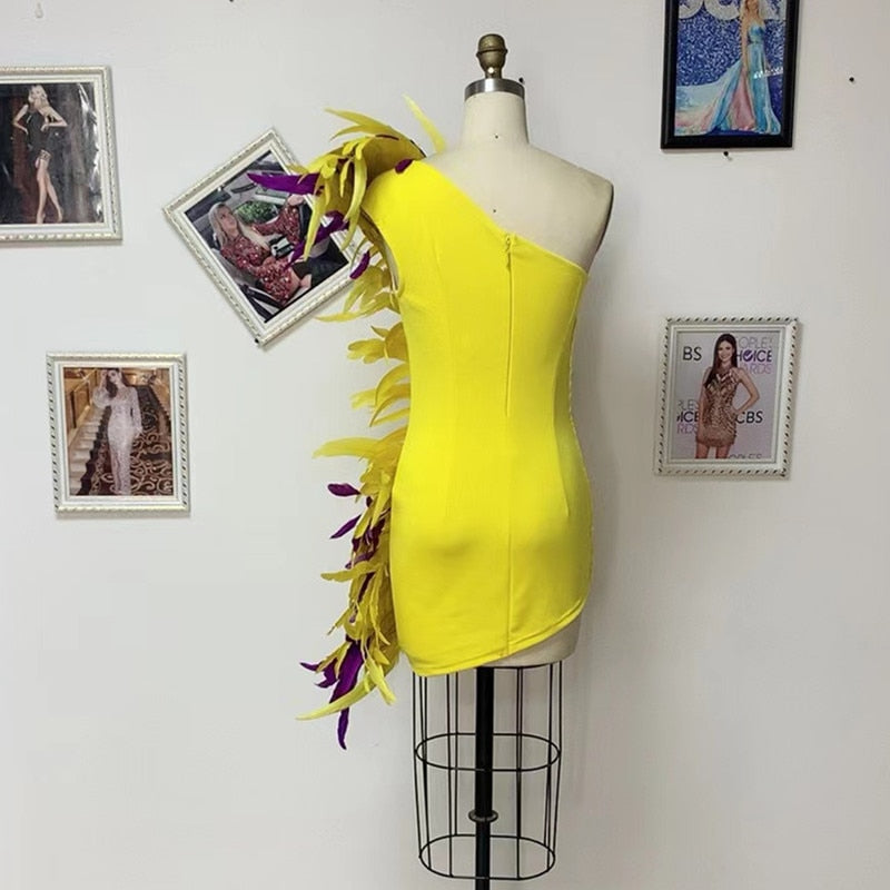 Yellow Feather Mini Dress