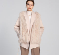 3 Styles In One Cashmere Wool Coats with Detachable Real Fur Vest