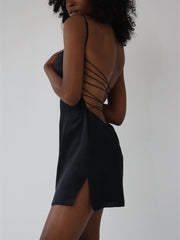 Backless Strap Black Mini Dress