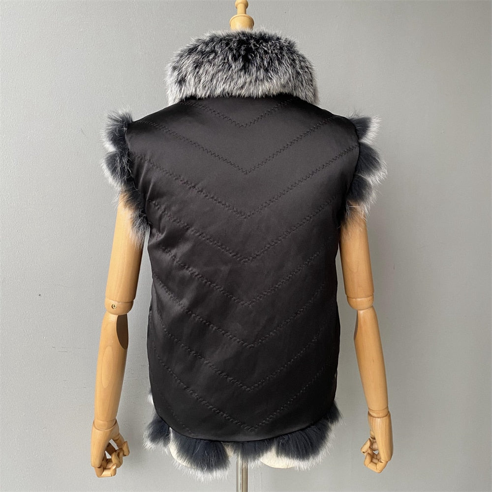 Reversible Knitted Real Fur Vests Silk Lining