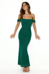 Mesh Ruched Off-Shoulder Bodycon Maxi Dress