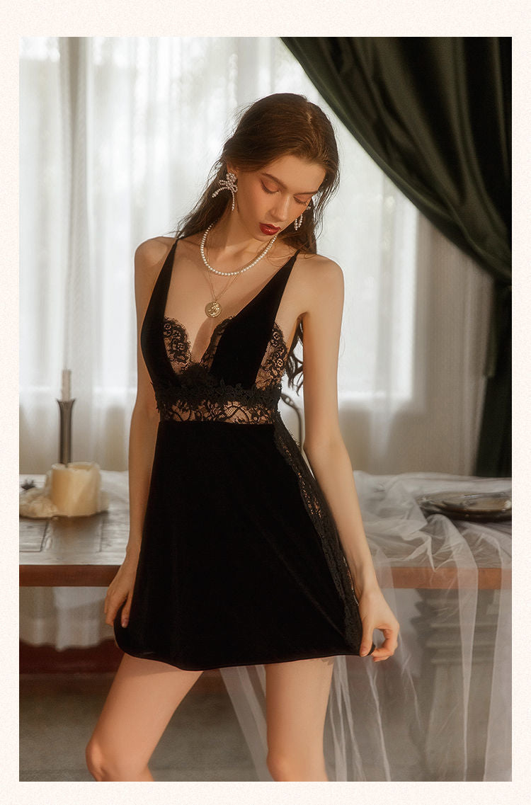 Velvet Plunge Neck Night Slip Dress Sleepwear