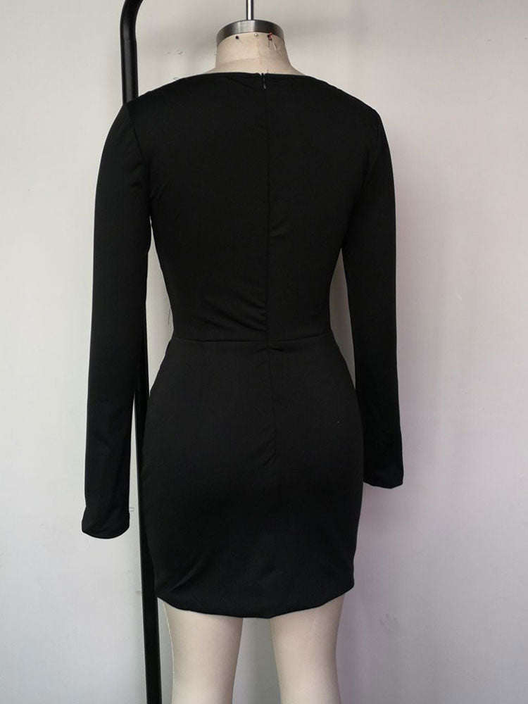 Black Long Sleeve Cut Out Design Mini Dress