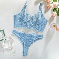 Floral Sheer Underwired Bra And Panty Set