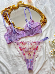 Purple Floral Lingerie Set