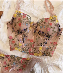 Floral Embroidery Padded Push Up 2 Piece Set