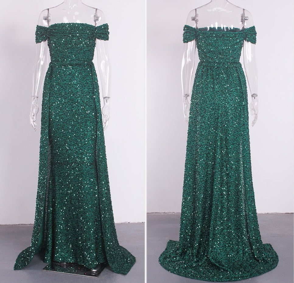 Sequin Detachable Train Floor-Length Dresses