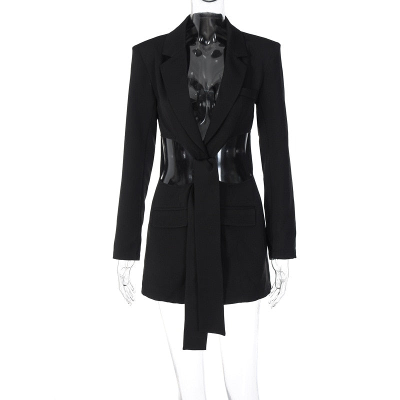 Black Cut-Out Wrap Blazer Dress