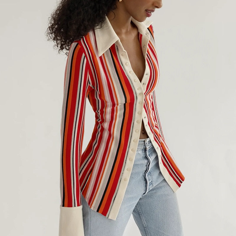 Collar Stripe Buttoned Shirt