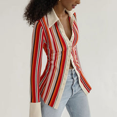 Collar Stripe Buttoned Shirt