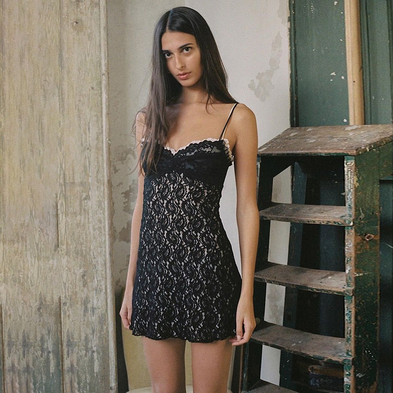 Black Lace Cami Mini Dress