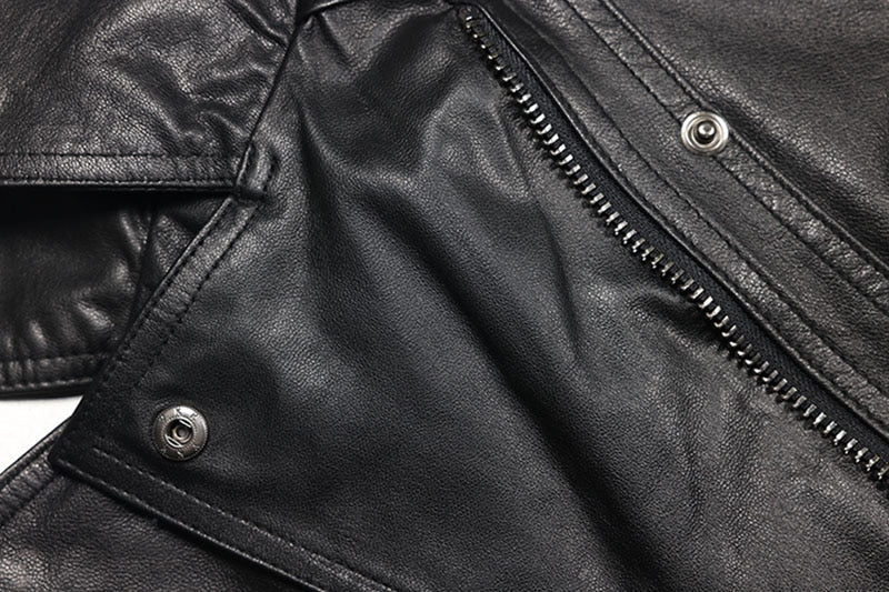 Genuine Leather Short Slim Moto Jacket