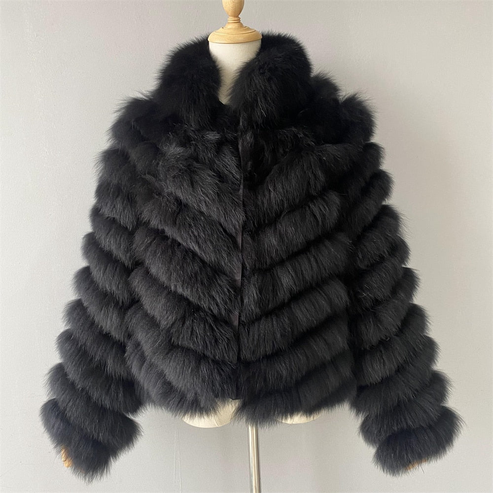 Reversible Knitted Real Fur Coats Silk Liner