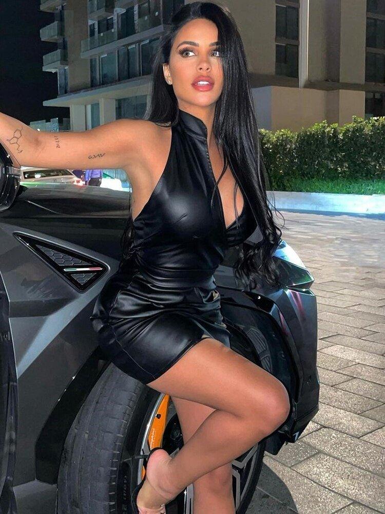 Biker Halter V-neck Dress