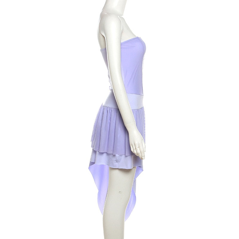 Purple Mesh Frill Corset Tube Mini Dress