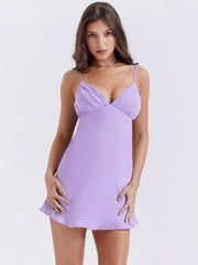 Purple Satin Back Bow Tie-Up Mini Dress