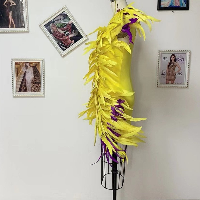 Yellow Feather Mini Dress